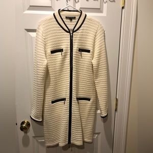 Boston Proper, Lg, off white with black trim. Like new, silver, zippers, pockets
